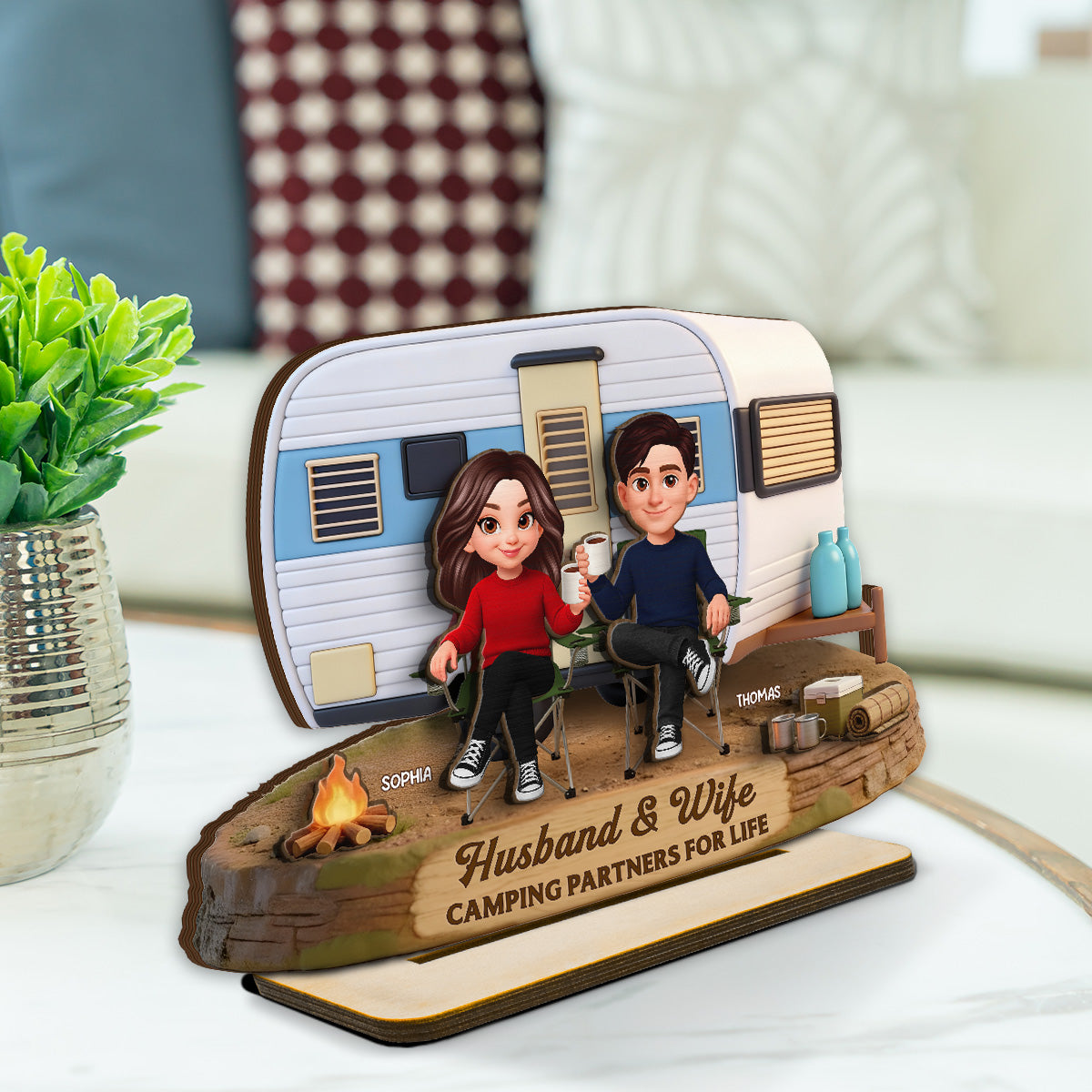 Eternal Love Couple Camping Partners For Life - Personalized 2-Layered Wooden Plaque - Valentine's Day Gift For Couple, For Campers