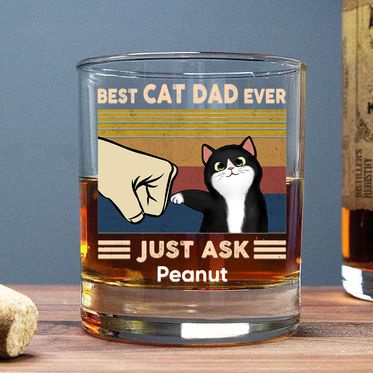 Father’s Day 2025 Gift for Cat Dads - Custom Cat Fist Bump Personalized Wine Glass