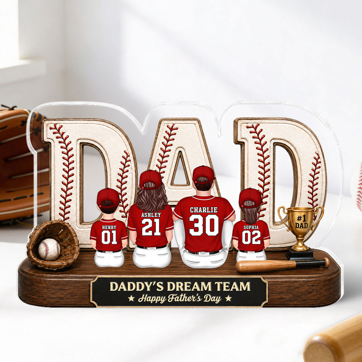 Baseball Daddy's Dream Team - Personalized Acrylic Block Plaque - Father's Day Gift For Dad, Husband, Baseball Fans