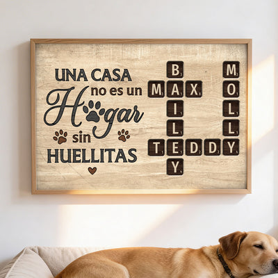 Una Casa No Es Un Hogar Sin Huellitas Crossword Puzzle Art - Personalized Poster - Spanish Version Home Decor For Pet Lovers