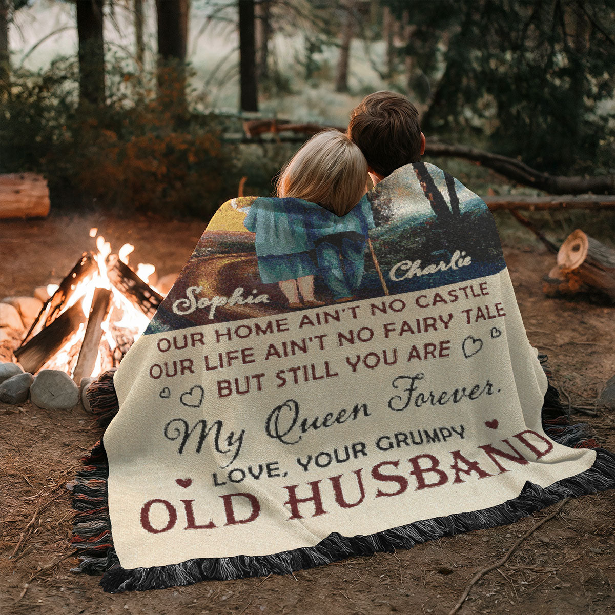 To My Wife Husband Old Couple Walking Together Personalized Tapestry Woven Blanket