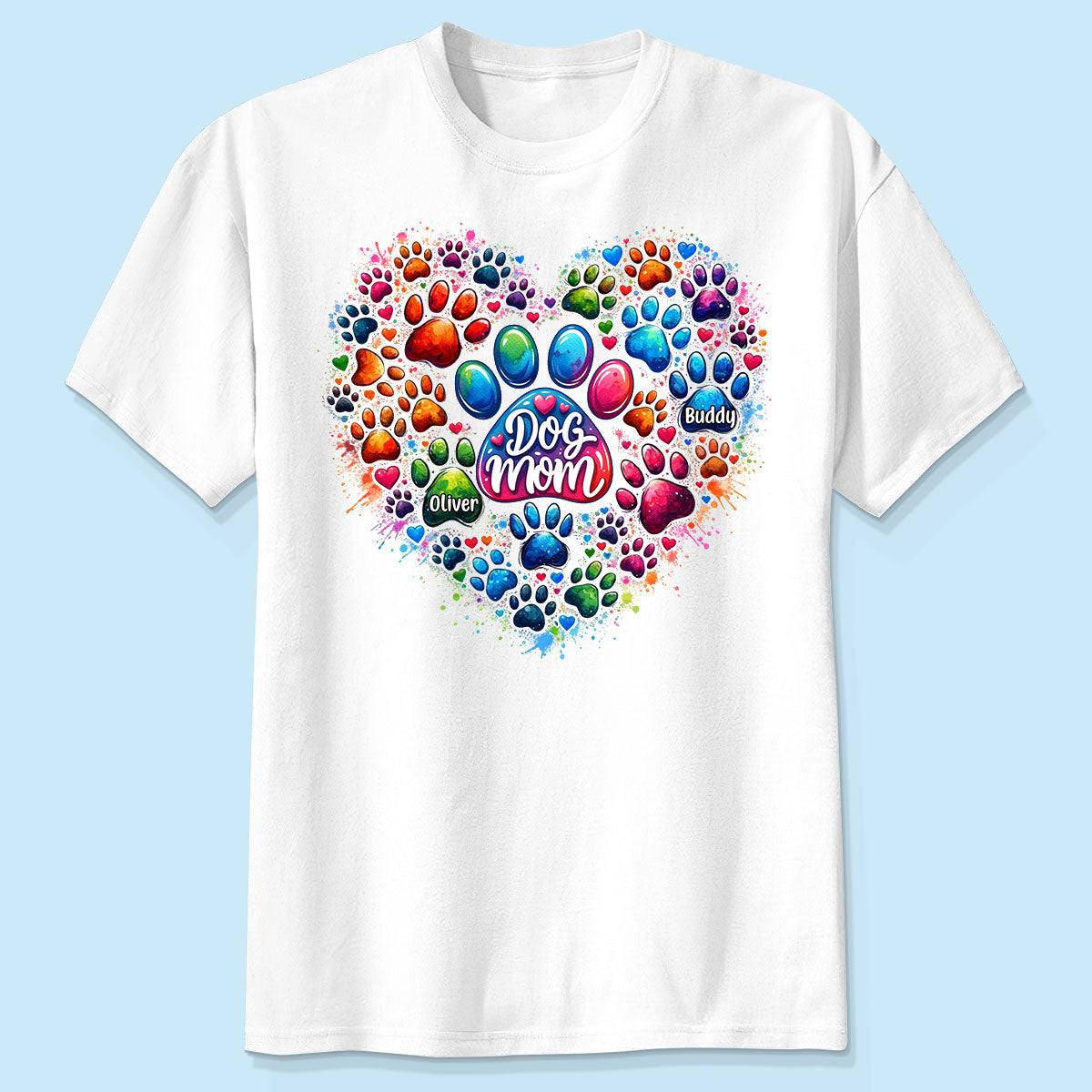 Colorful Heart Paw Personalized Shirt, Trendy Gift for Dog Moms
