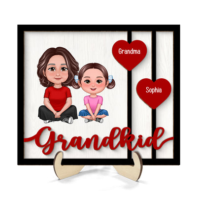 Grandma Grandkids Crossed Legs Red Hearts Personalized 2-layer Wooden Plaque