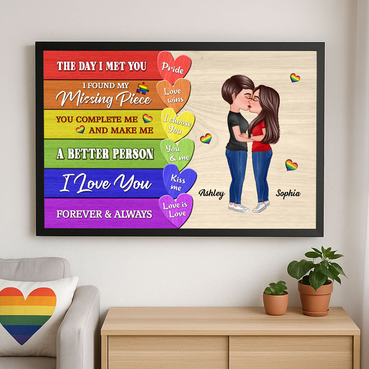 Couple Kissing Colorful Woods Pallete Personalized Poster, Pride Month gift