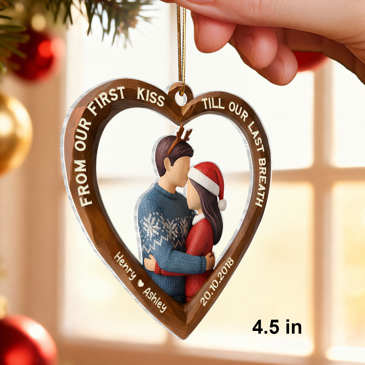 3D Effect Wooden Couple You & Me We Got This - Personalized Acrylic Ornament - Christmas Gift for Couples