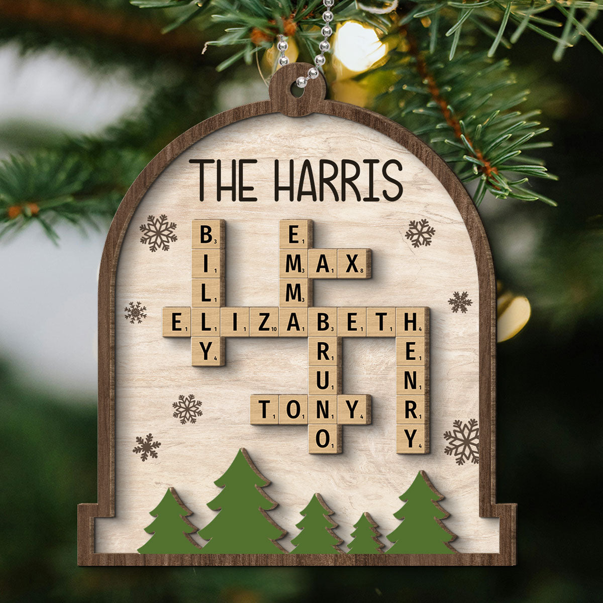 Whole Family Names Crossword Puzzle Art Personalized 2-Layer Wooden Ornament, Christmas Gift For Family, For Parents, Grandparents, Siblings, Children