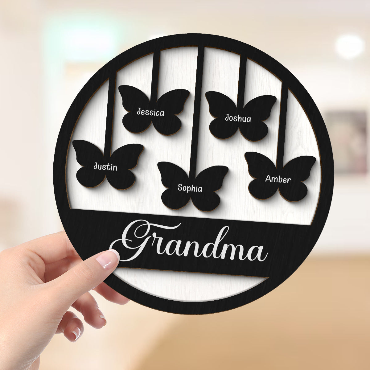 Grandma Mom Butterflies Personalized 2-layer Wooden Plaque