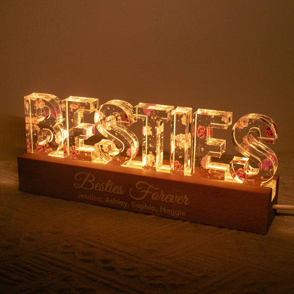 Besties If Friends Were Flowers I'd Pick You, Birth Month Flower, Friendship Gift, Personalized LED Night Light