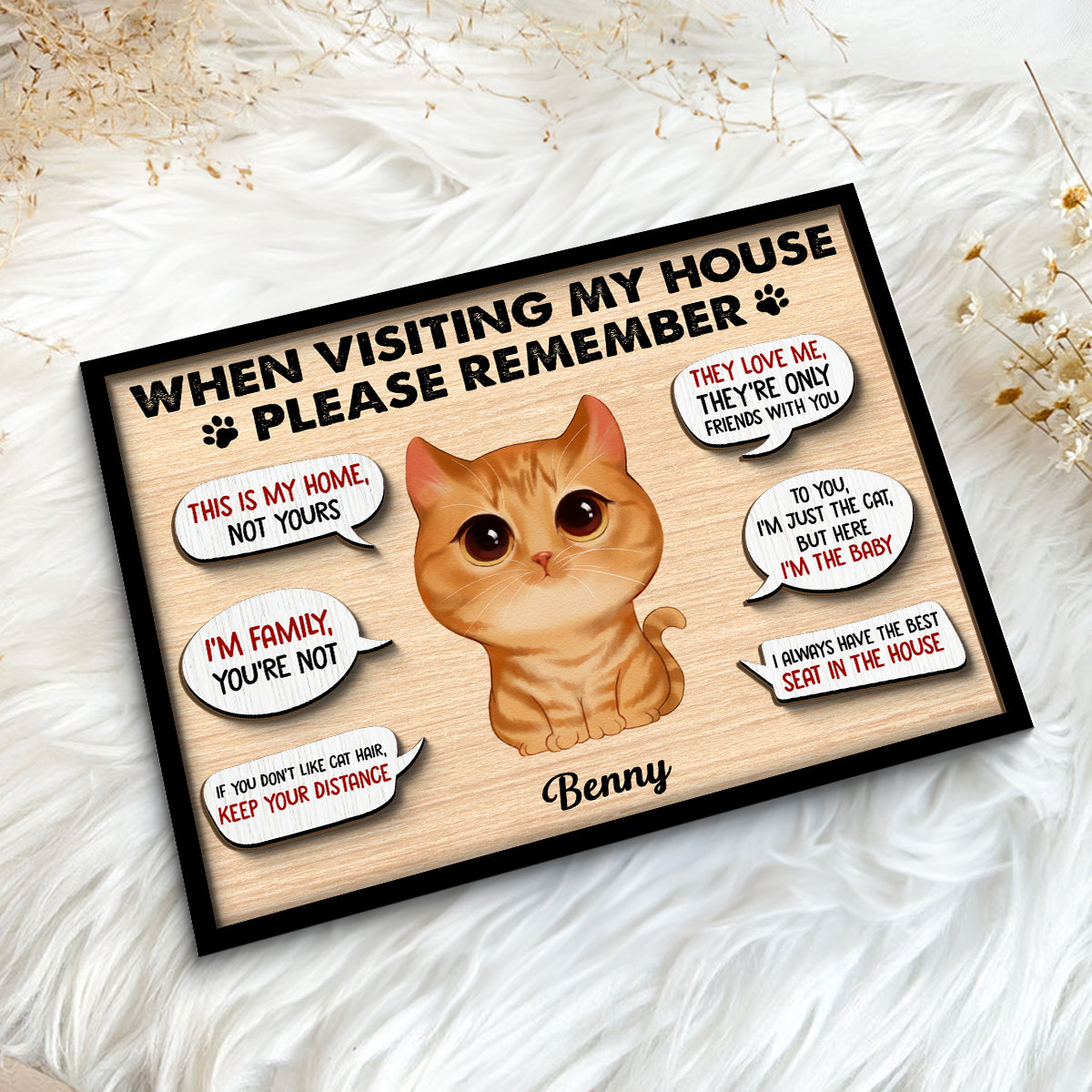 Remember When Visiting Cats House Watercolor Cats Personalized 2-layer Wooden Plaque