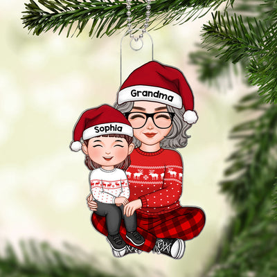 Cute Grandkid Sitting On Grandma Lap Christmas Gift For Granddaughter Grandson Personalized Acrylic Ornament