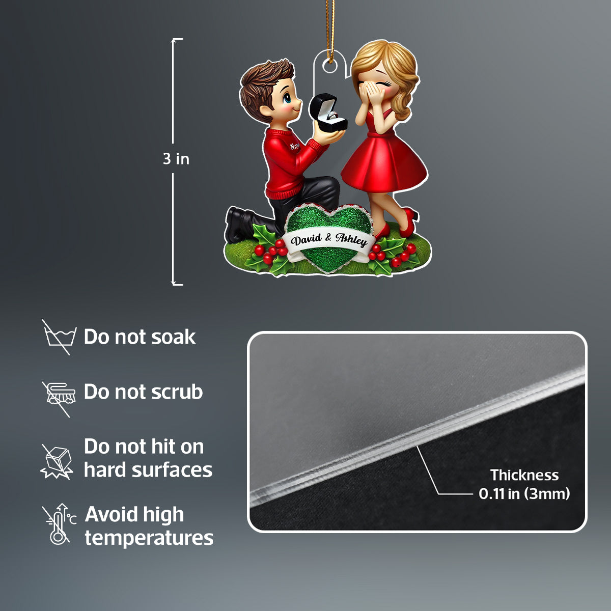 Marriage Proposal 3D Effect Ornament, - Personalized Acrylic Ornament