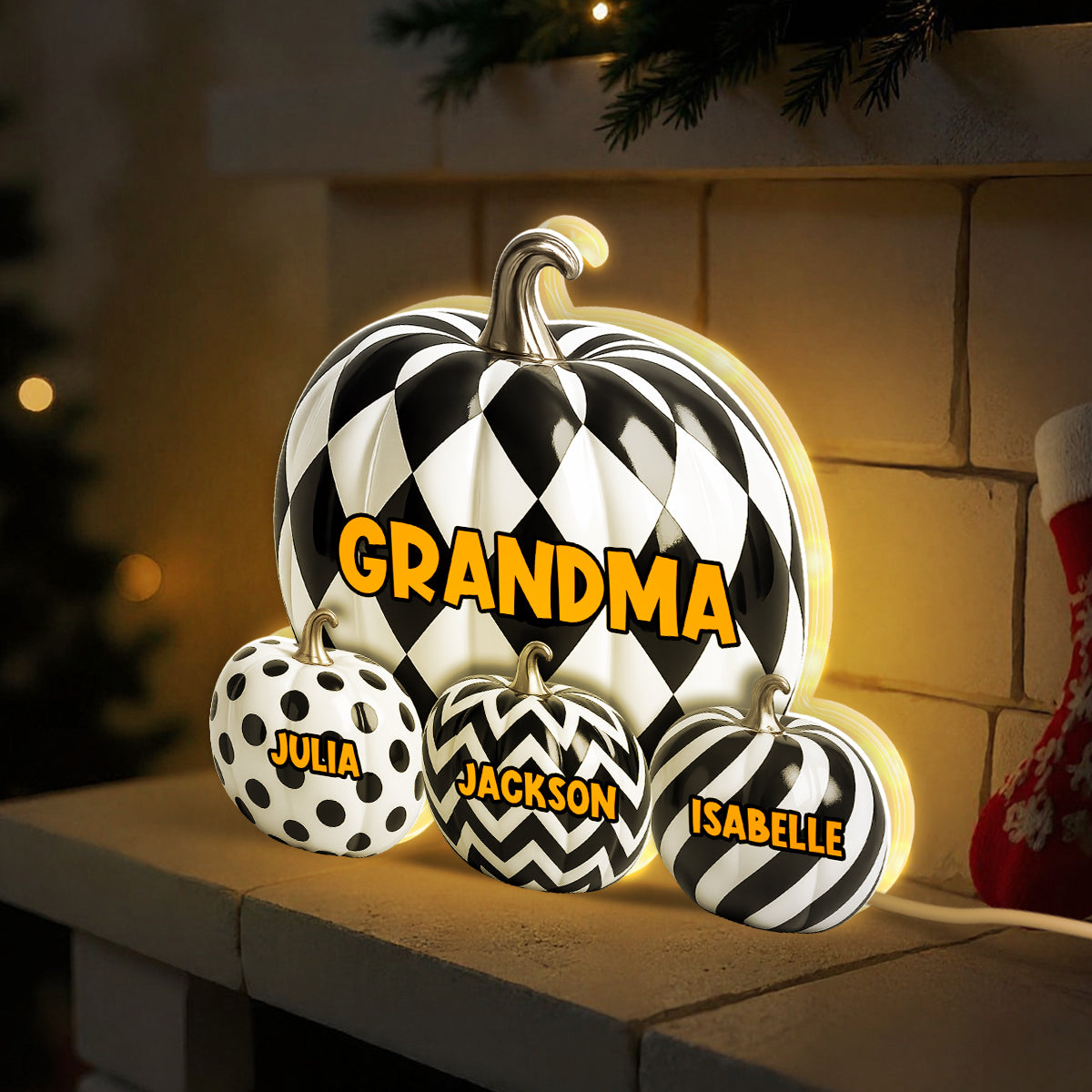 3D Effect Grandma Halloween Patterned Pumpkins Personalized LED Light Box