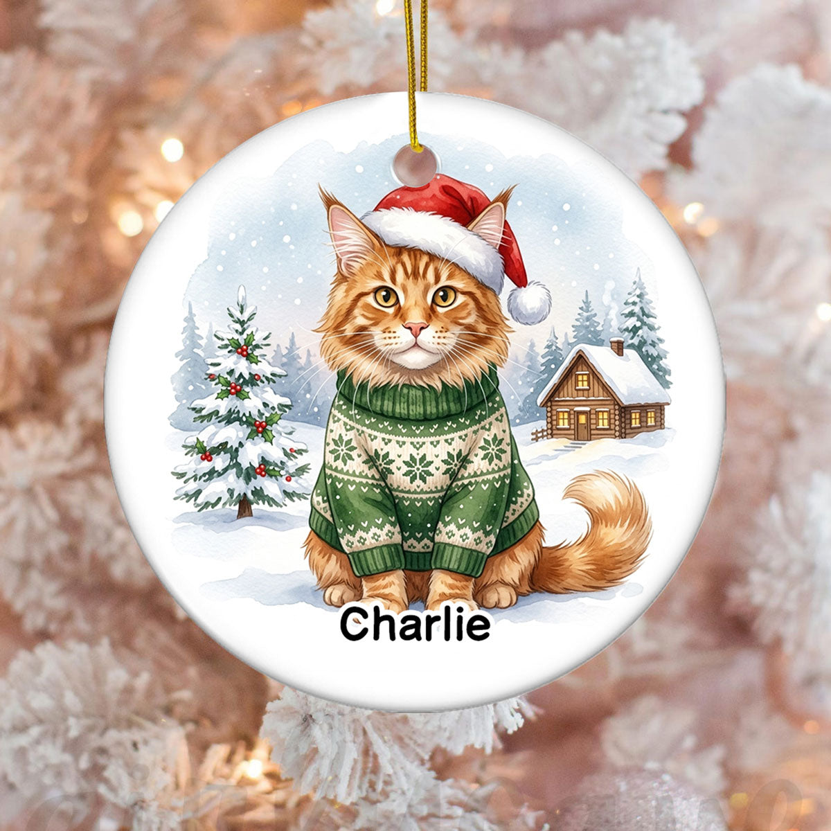 Christmas Cat Dog Upload Photo - Personalized Ceramic Ornament - Gift For Cat Lover, Dog Lover