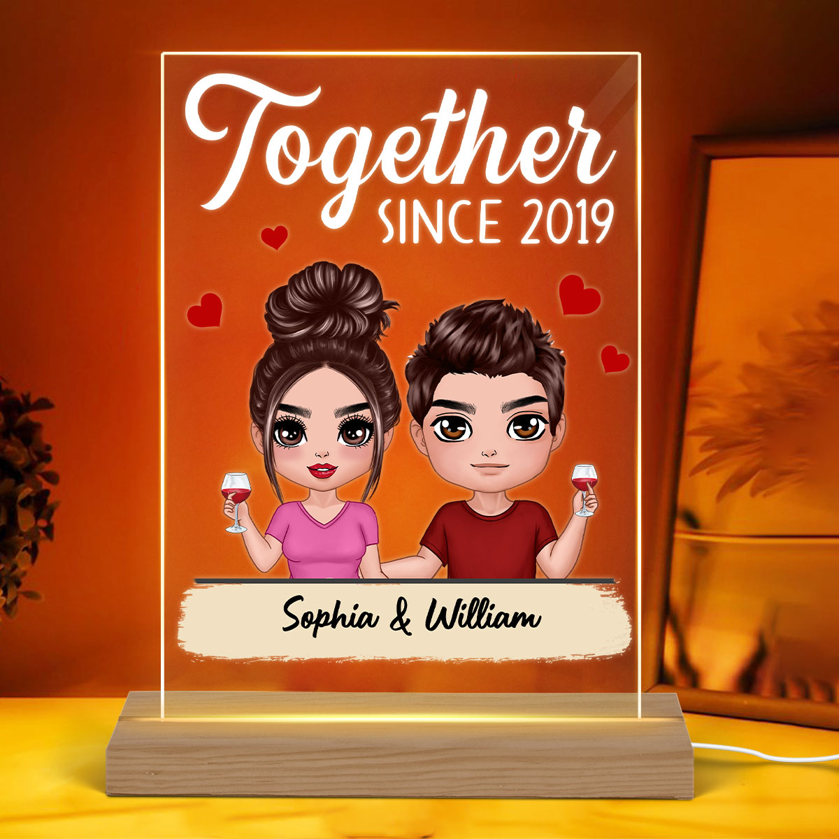 Doll Couple Sitting Personalized Rectangle LED Night Light