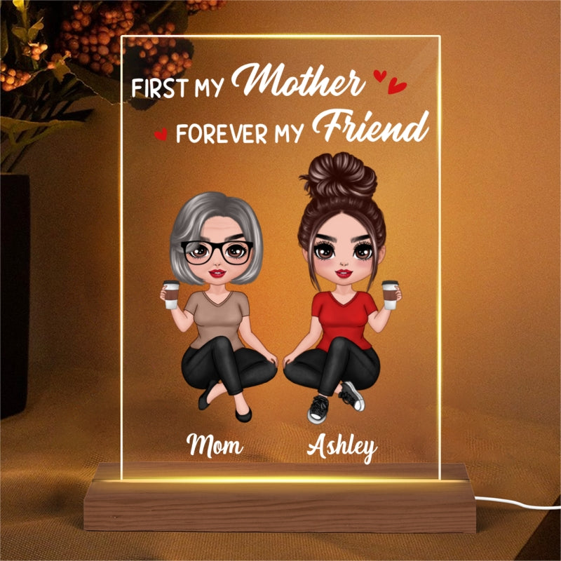 Doll Mom And Daughters Sitting Personalized Rectangle Acrylic Plaque LED Night Light