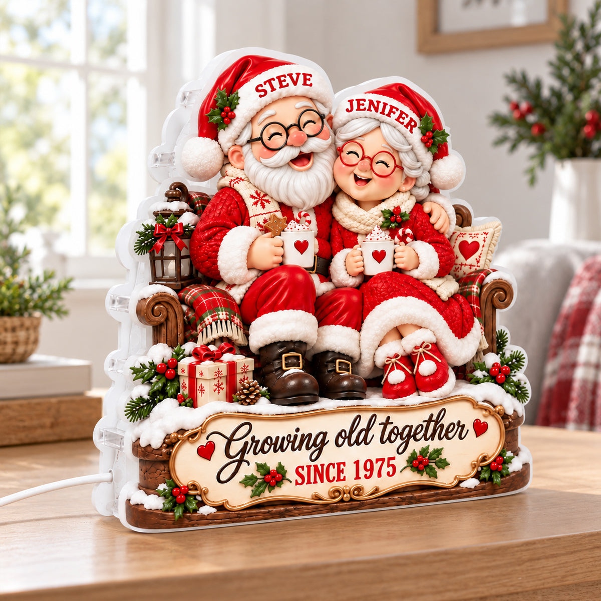 Santa Couple Growing Old Together - Personalized Light Box - Heartfelt & Thoughtful Christmas Gift for Her, for Him