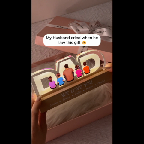 DAD Family Sitting Back View Personalized Acrylic LED Night Light, Father's Day Gift For Dad, Gift For Husband