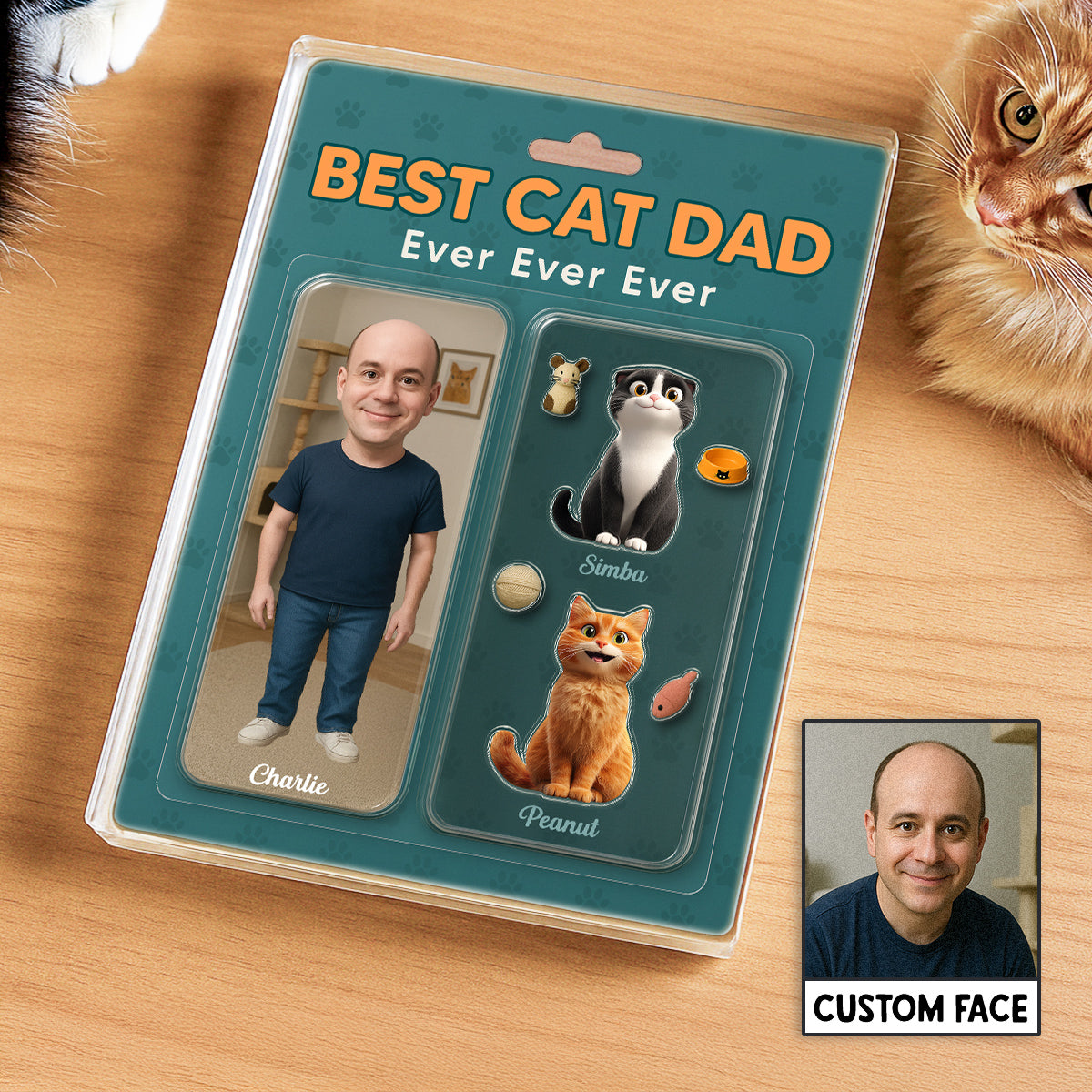 Cat Dad Photo Upload Custom Figure Personalized Acrylic Block Plaque, Father's Day Gift for Cat Lover