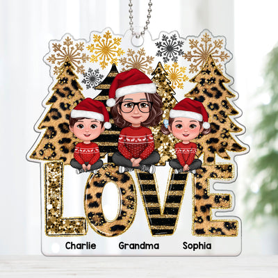 Leopard Stripes Pattern Christmas Tree Grandma Grandkids Personalized Acrylic Ornament