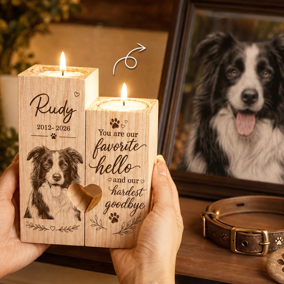 Pet Dog Cat Memorial Custom Photo You Were Our Favorite Hello - Personalized Candle Holder - Sympathy Gift, Remembrance Gift