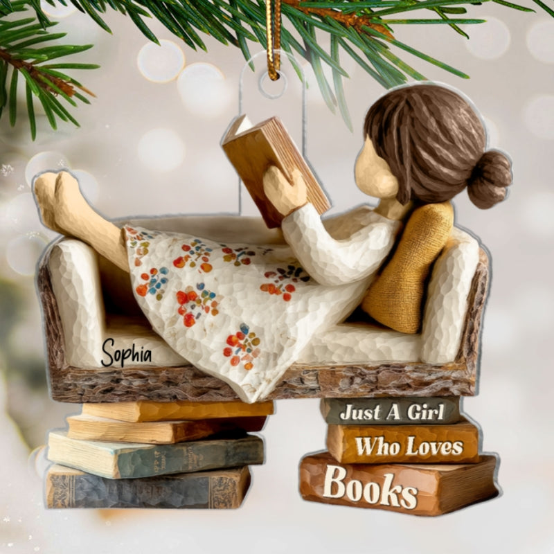 Man Woman Reading Book On Sofa 3D Effect - Personalized Acrylic Ornament - Christmas Gift For Book Lover, Bookworm