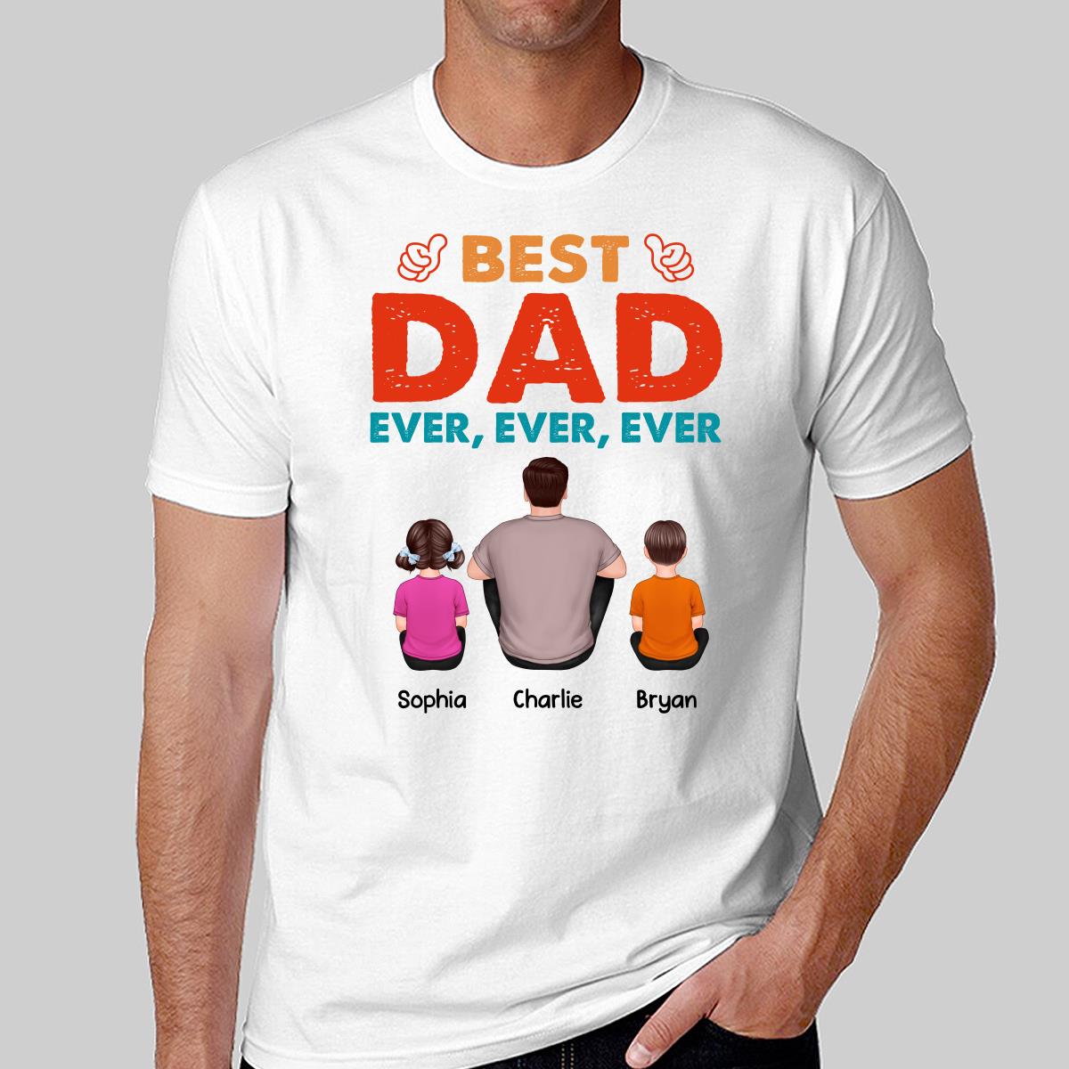 Retro Best Dad Ever Back View Man Sitting With Kids Dogs Cats Father‘s Day Gift Personalized Shirt