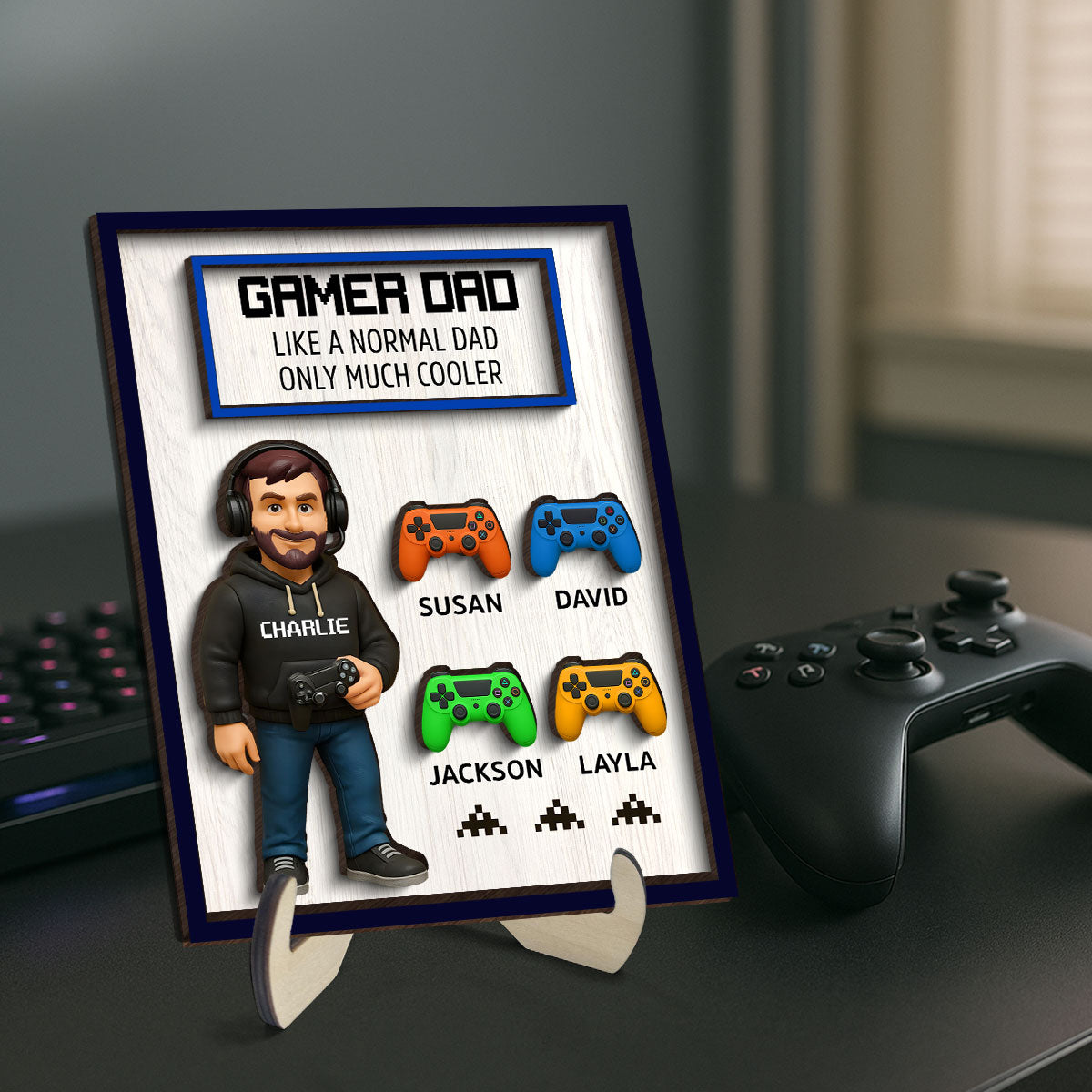 Gamer Dad Much Cooler Personalized 2-Layered Wooden Plaque, Father's Day Gift for Gamer Dads