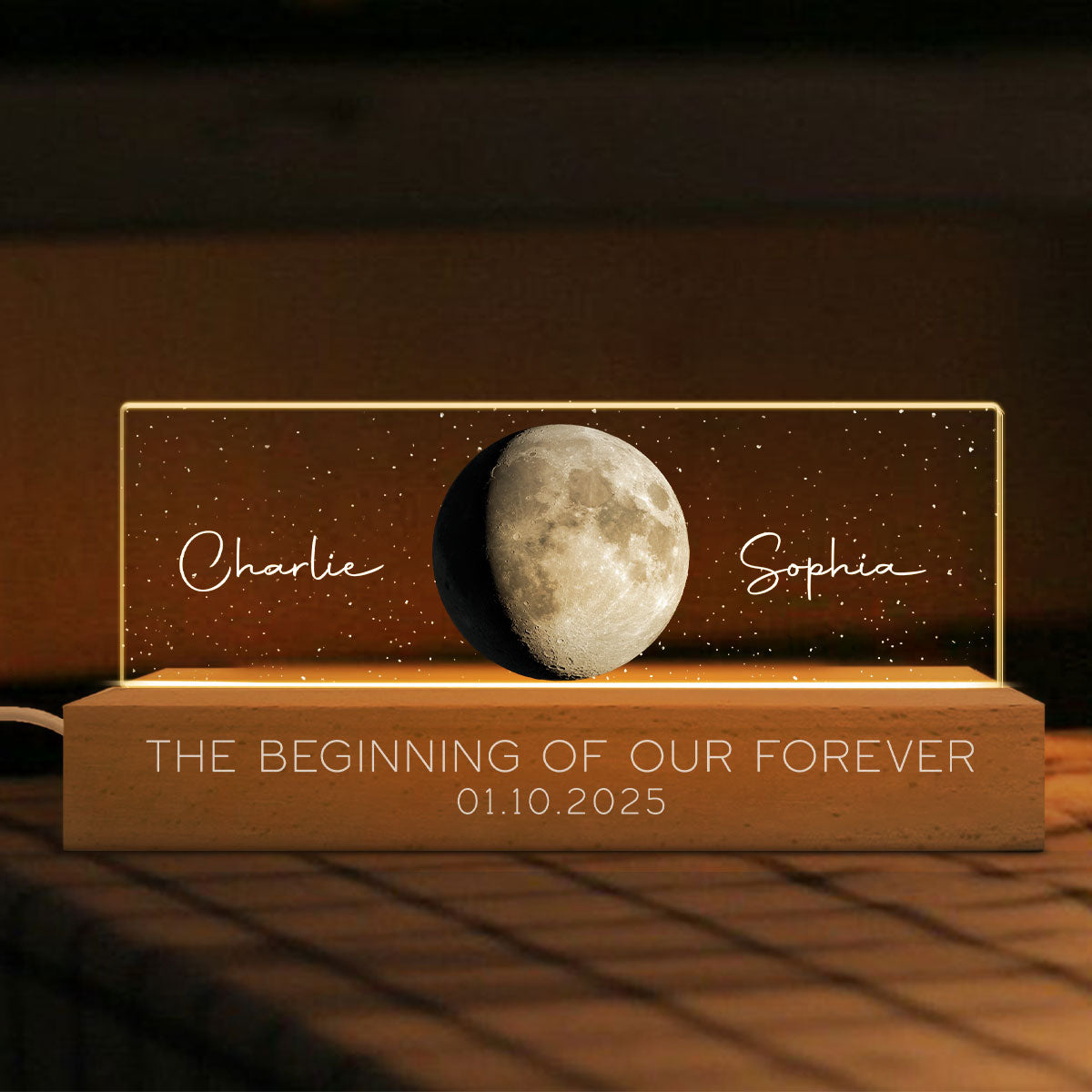 Our Moon Couple Gift Moon Phase Art Personalized Acrylic Block LED Plaque, Gift for Mom, Gift for Grandma, Gift for Wife