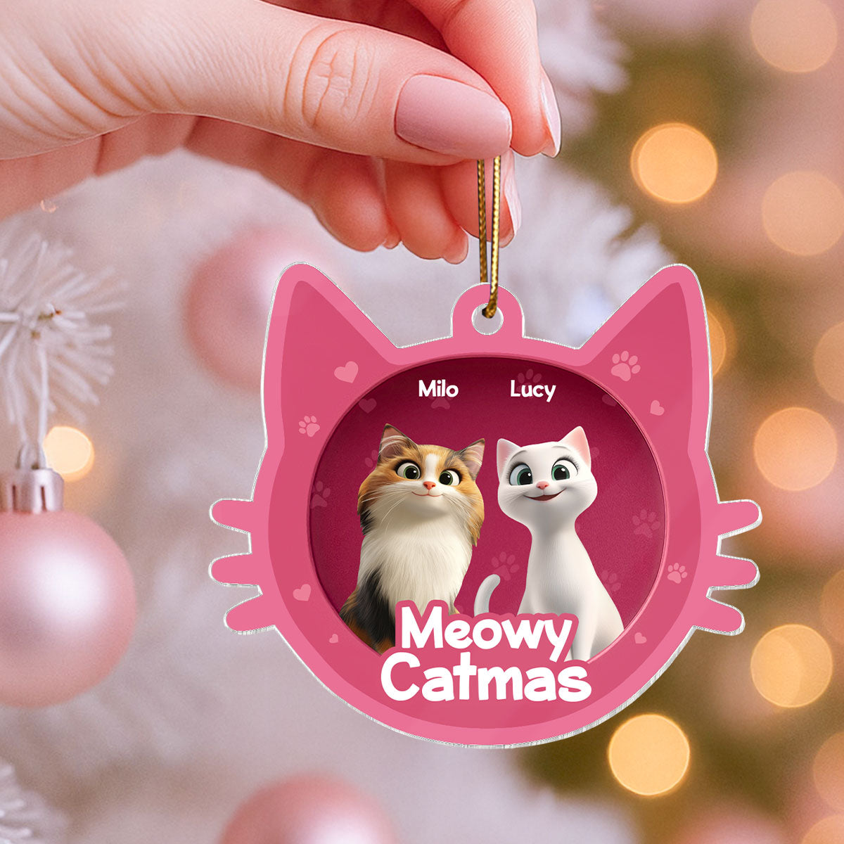 Meowy Catmas Cat Face 3D Effect Toy Box Personalized Acrylic Ornament, Christmas Gift for Cat Lovers