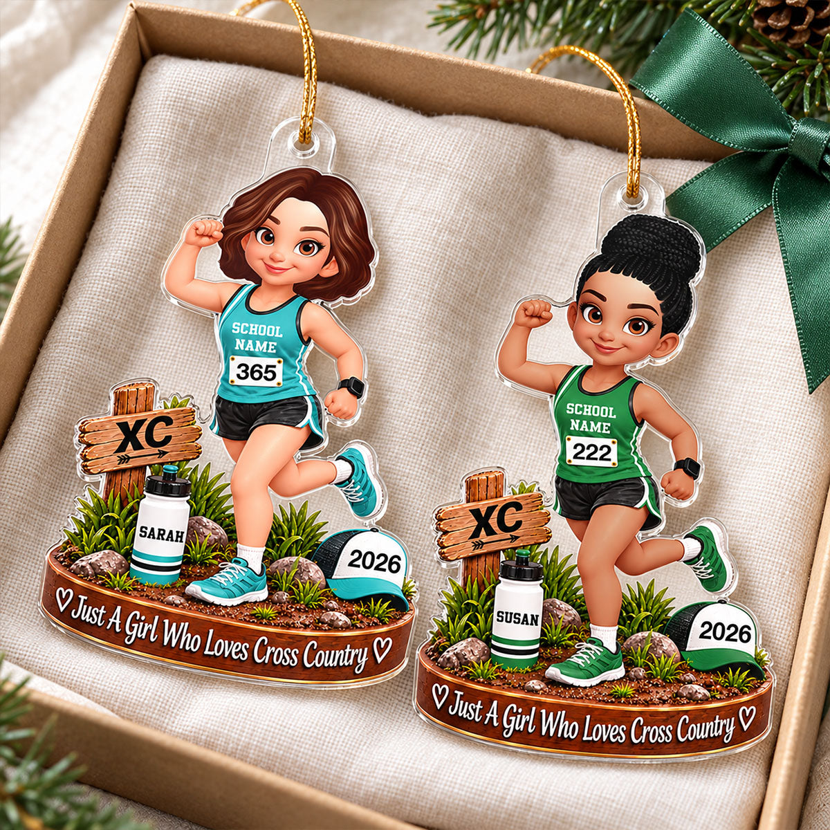 Just a Girl Who Loves Cross Country - Personalized Acrylic Ornament - Christmas Gift for Daughter, Granddaughter