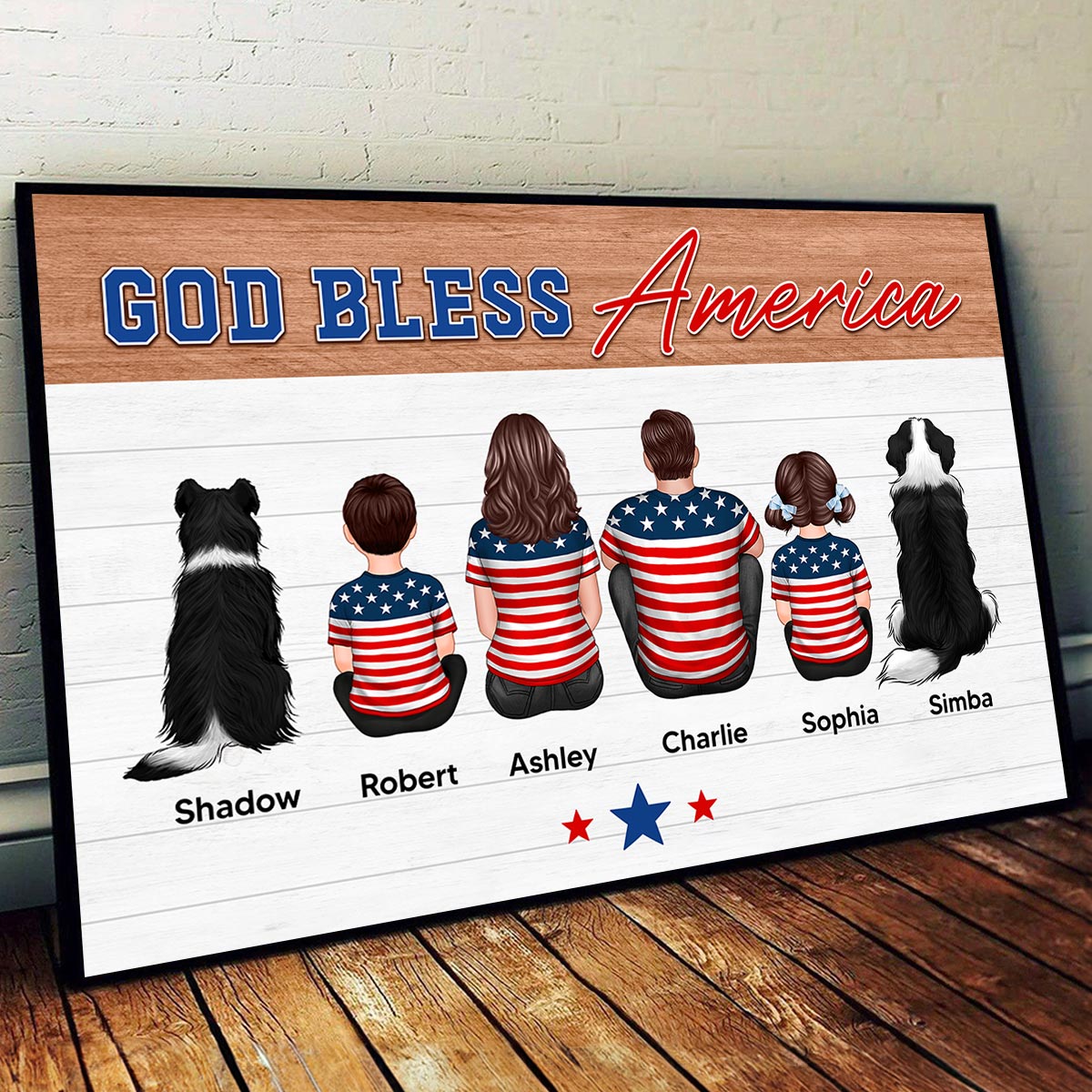 God Bless America Family Sitting Personalized Poster, 4th Of July Decor