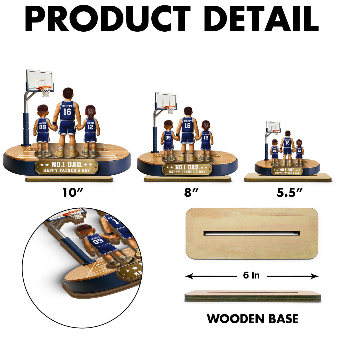 Daddy's Basketball Dream Team - Personalized 2-Layered Wooden Plaque - Father's Day Gift For Basketball Dad