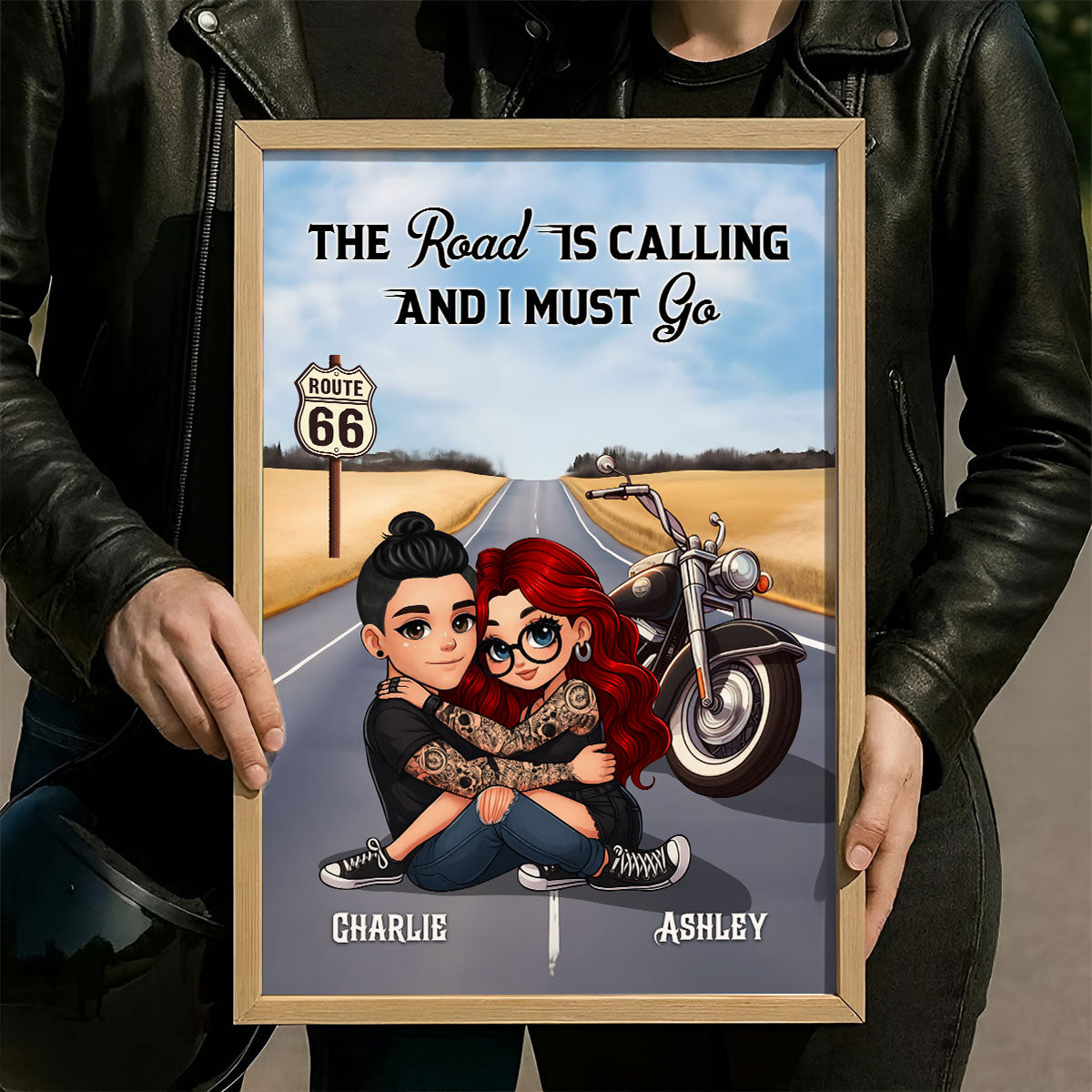On A Dark Desert Highway Cool Wind In My Hair Motorcycle Riding Personalized Poster for Biker Couples