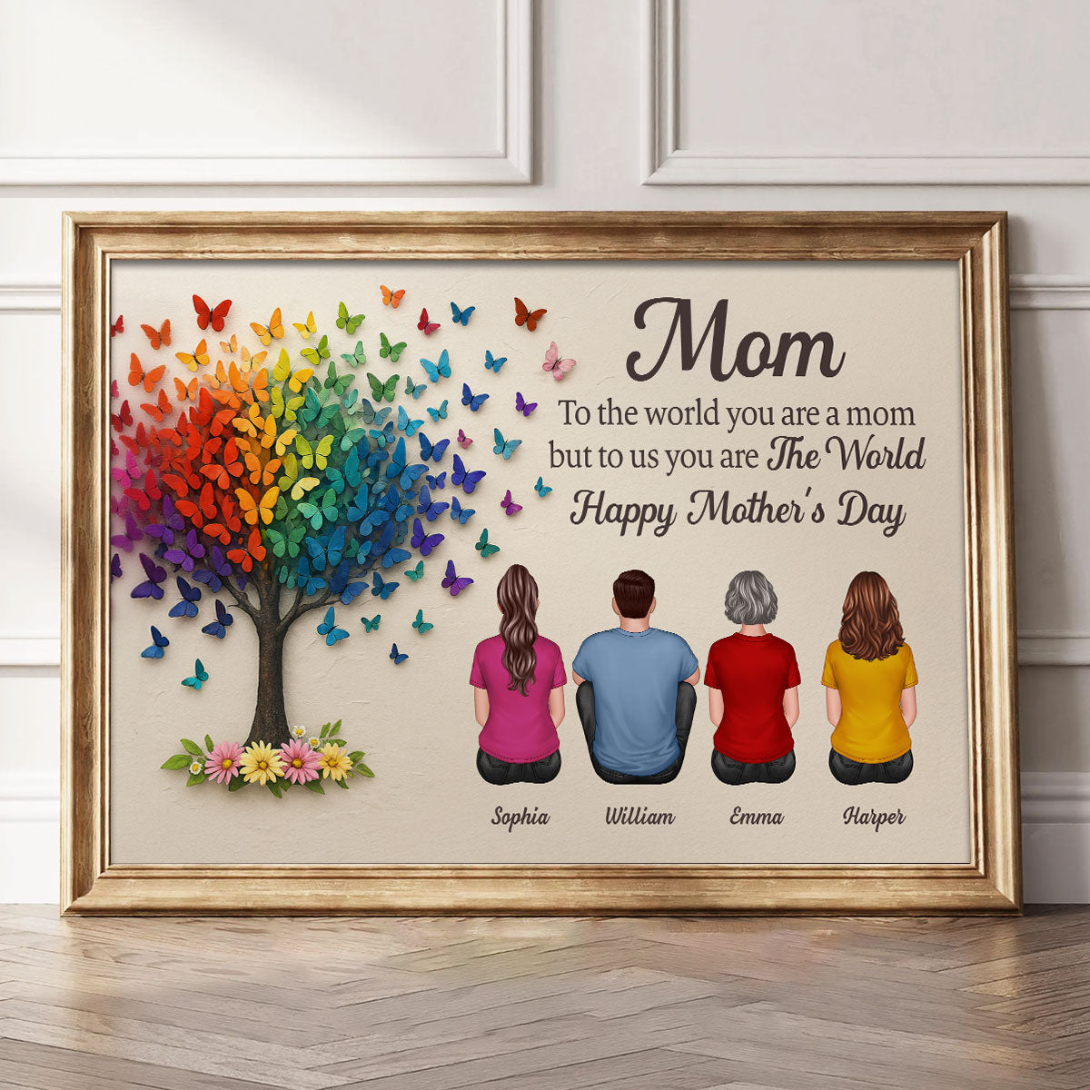 3D Effect Butterfly Tree MOM To Us You Are The World Personalized Poster, Gift For Mom