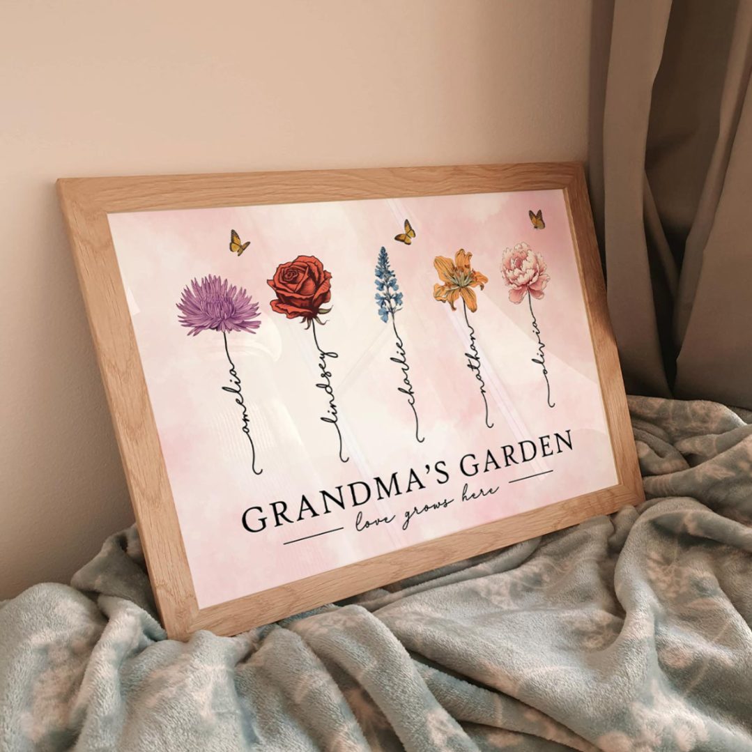 [FREE DELIVERY - Limited Time Offer] Grandma‘s Garden Love Grows Here Beautiful Birth Month Flower Gift For Grandma Mom Personalized Poster