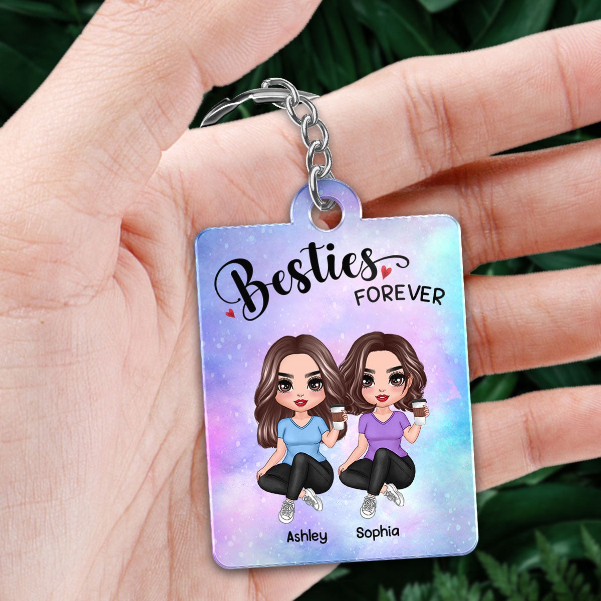 Doll Women Sitting Crossed Legs Besties Sisters Forever Personalized Acrylic Keychain