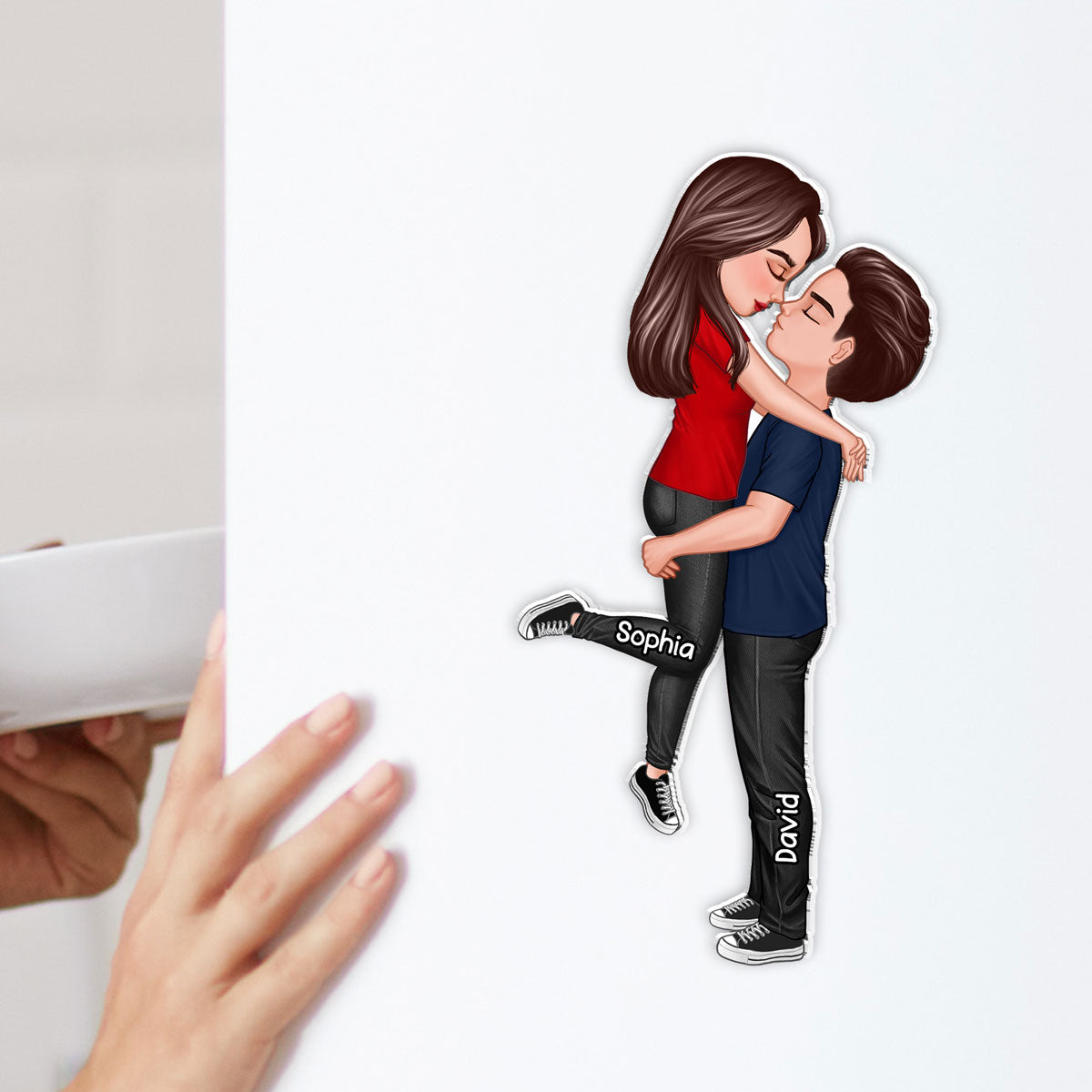 Couple Hugging Kissing Personalized Acrylic Fridge Magnet, Heartfelt Gift For Couple, For Him, For Her, Boyfriend, Girlfriend, Husband, Wife