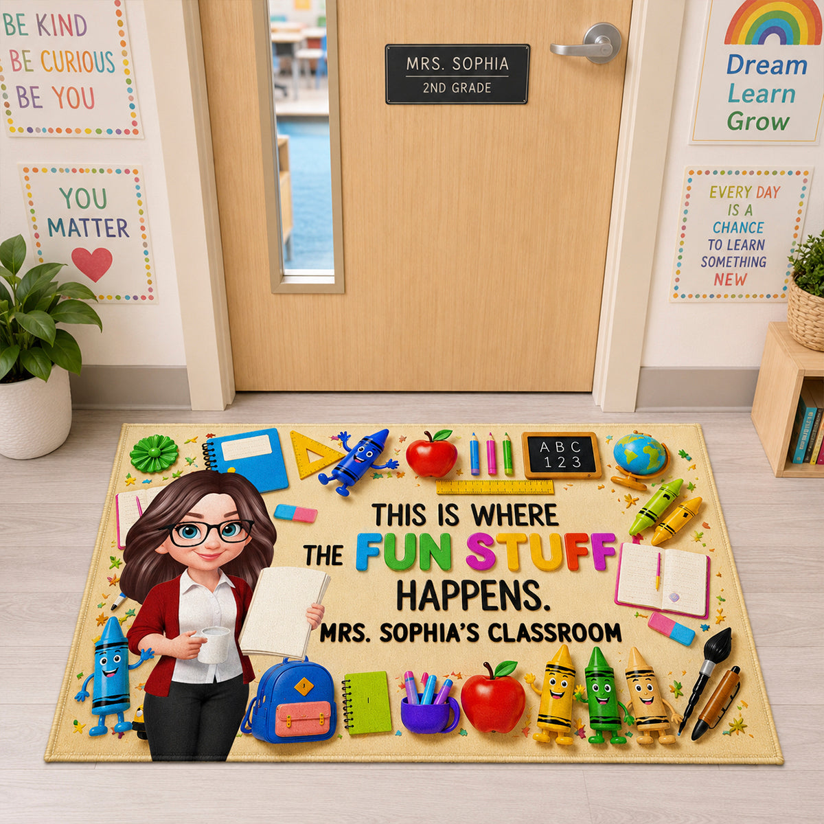 Classroom Is Where The Fun Stuff Happens - Personalized Doormat - Back To School Gift For Teacher, Classroom Decor