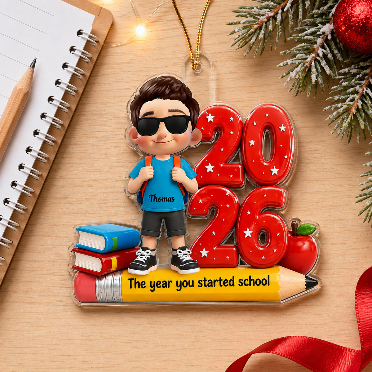The Year You Started School 2D Flat - Personalized Acrylic Ornament - Christmas Keepsake for Kids