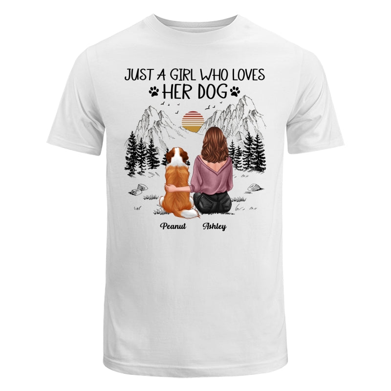 Just A Girl Loves Dogs Mountain Sketch Personalized Shirt
