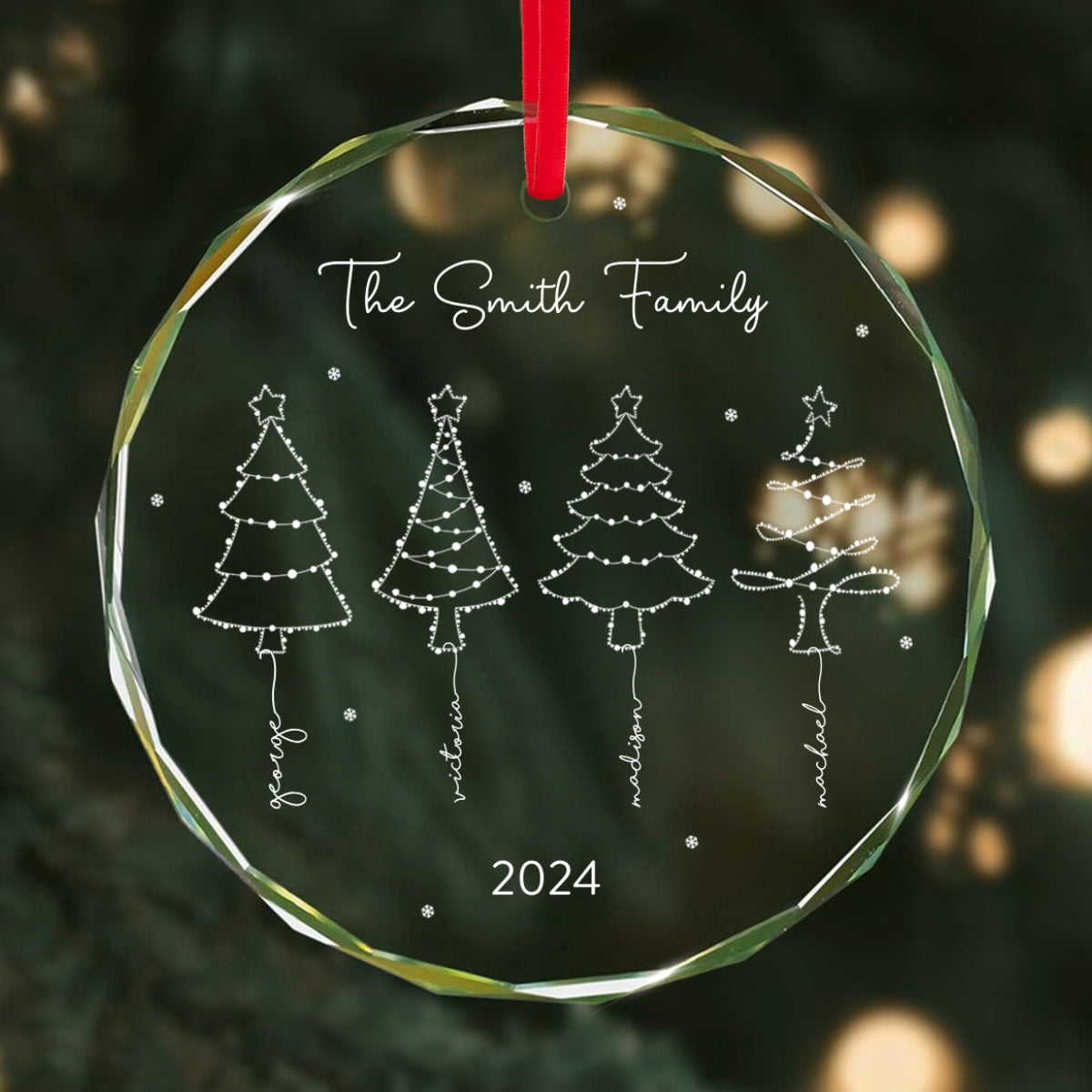 Christmas Tree Light Family Sisters Besties Siblings Personalized Glass Ornament, Christmas Gift Christmas Decoration