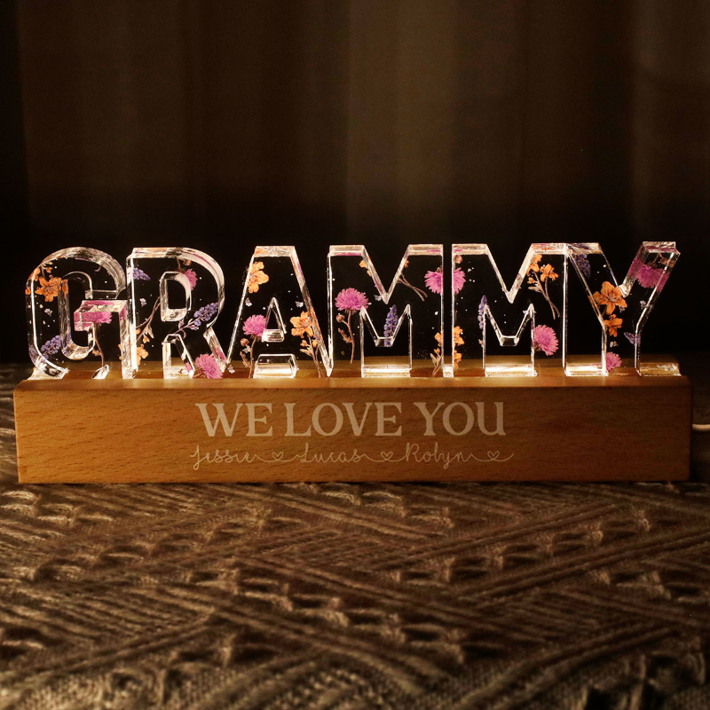 Custom Flowers Printed LED Night Light, Birth Month Flower, Gift For Mom, Gift For Grandma