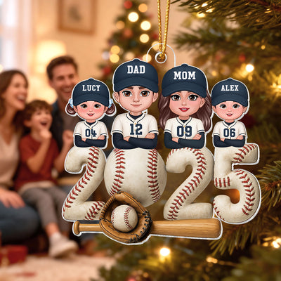 3D Effect Christmas Baseball Family Together We're A Team - Personalized Acrylic Ornament - Gift For Family