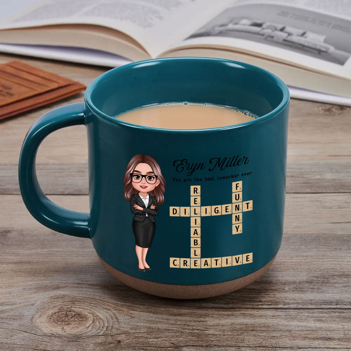 Coworker Crossword Art Personalized Pottery Mug, Thank You Gift for Coworker, Best Friend