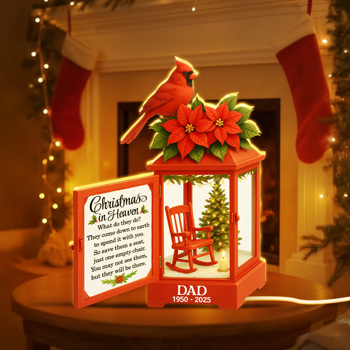 Christmas In Heaven Red Lantern - Personalized Light Box - Christmas Gift For Loss Of Loved Ones