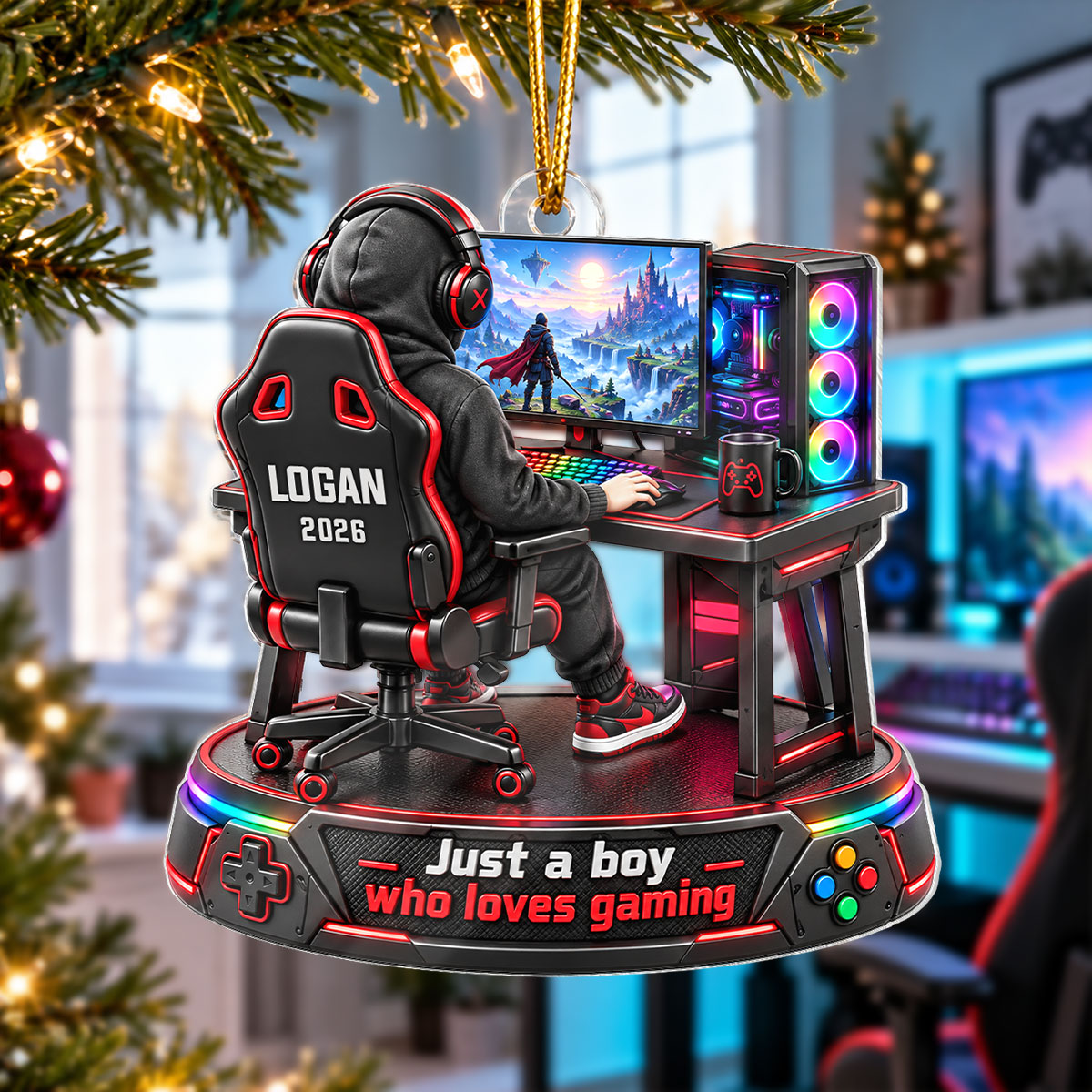 Just a Boy Girl Who Loves Gaming - Personalized Acrylic Ornament - Christmas Gift for Son, Grandson, Daughter, Granddaughter