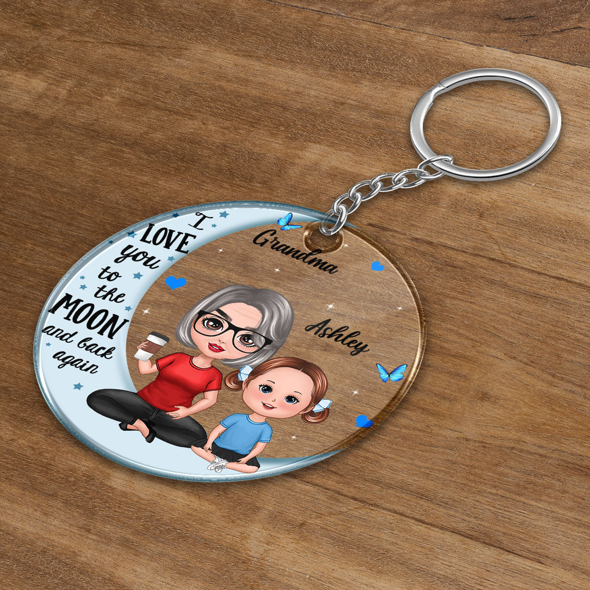 Doll Grandma Grandkids Blue Moon Personalized Acrylic Keychain