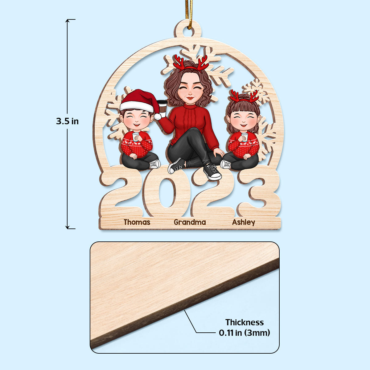 Cute Grandma Grandkids Sitting On 2023 Cut-through Personalized Wooden Ornament