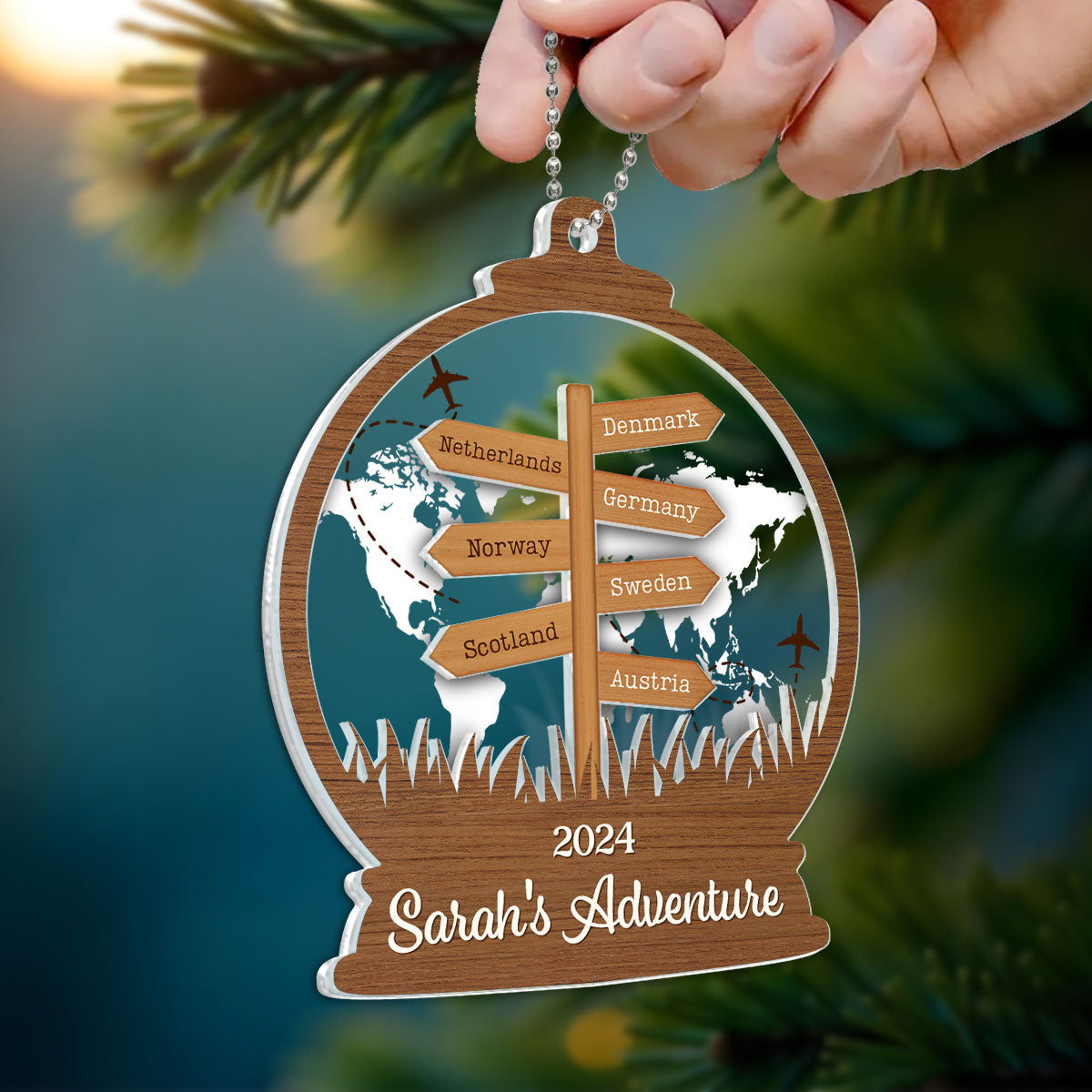 2024 Travel Adventure 2-Layered Acrylic Ornament, Personalized Travel Decoration, Christmas Gift For Travelers