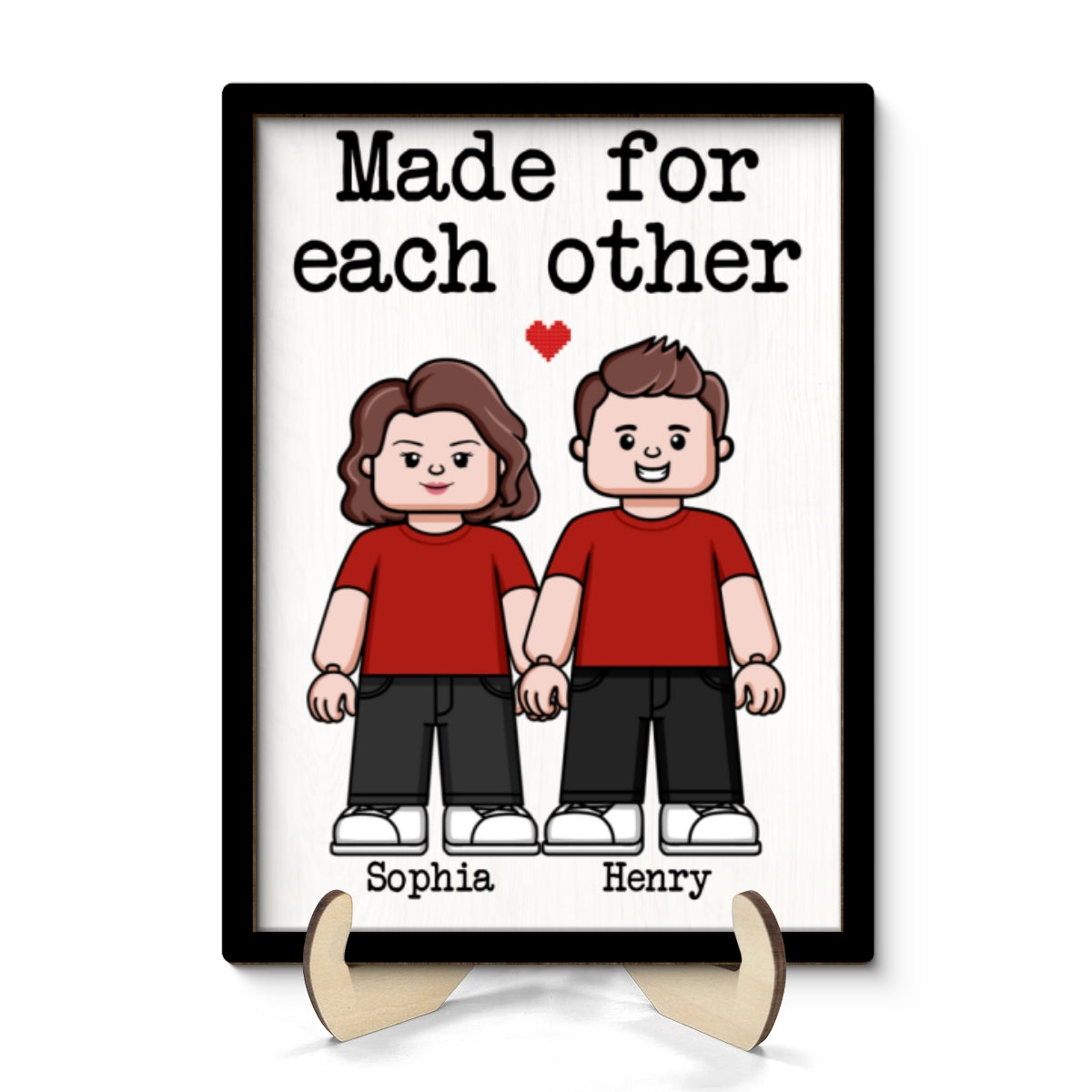 Couple Block Characters Personalized 2-Layer Wooden Plaque